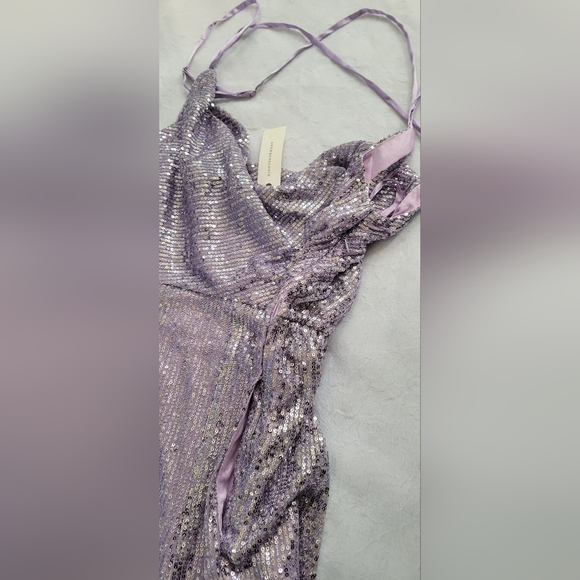 NWT!Anthro Sequin Cowl Neck Wide Leg Women's Chic Ranna Gill Purple Jumpsuit XS - Picture 6 of 17